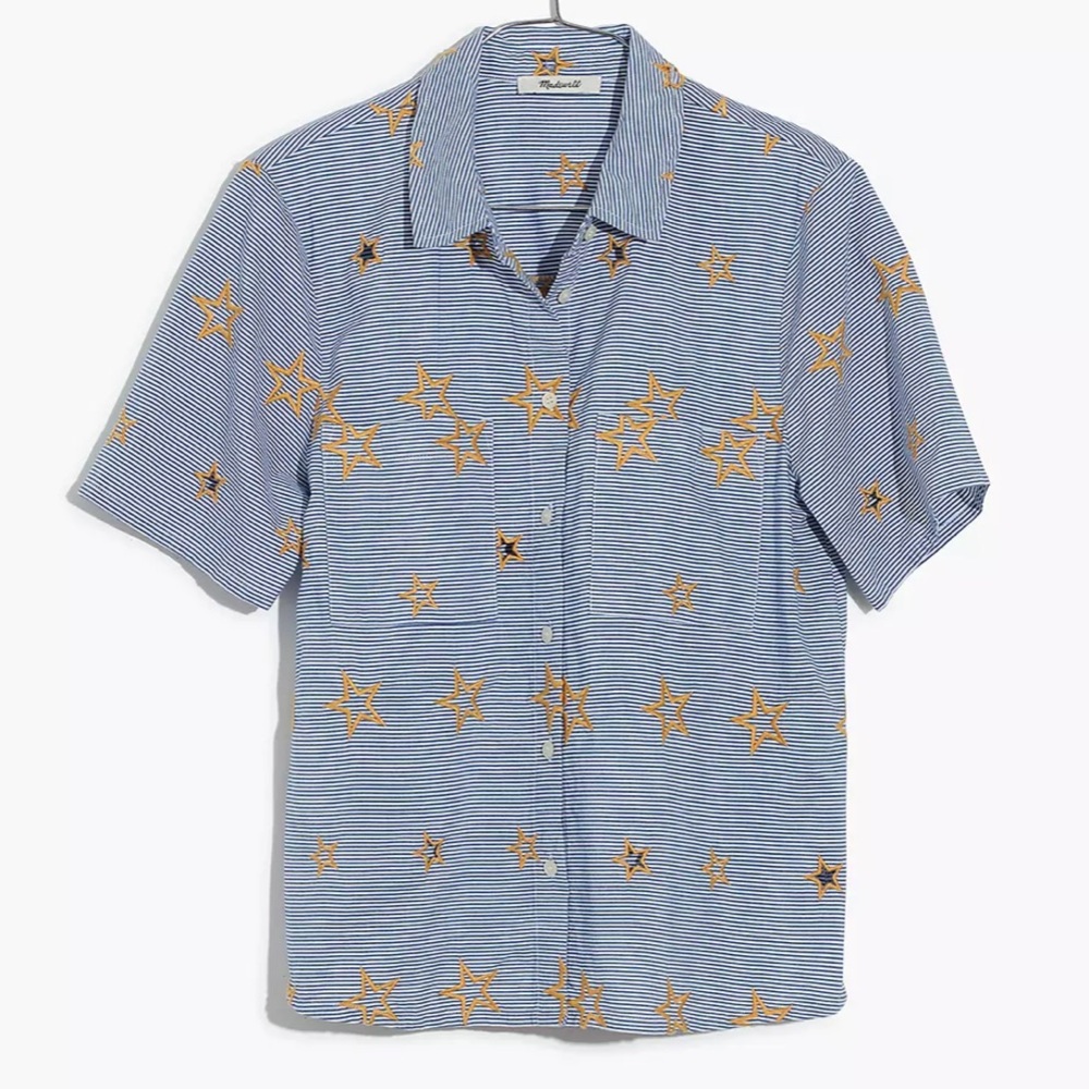 Madewell Star Embroidered Stripe Shirt Medium like new
